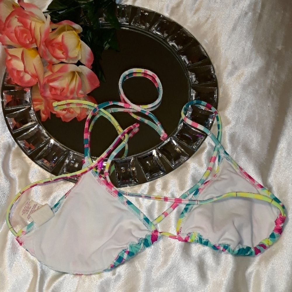 OP Neon Multi Color Plaid Bikini Top M - Picture 4 of 5
